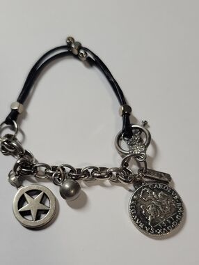 Silver Tone Charm Bracelet with Star and Coin Charms